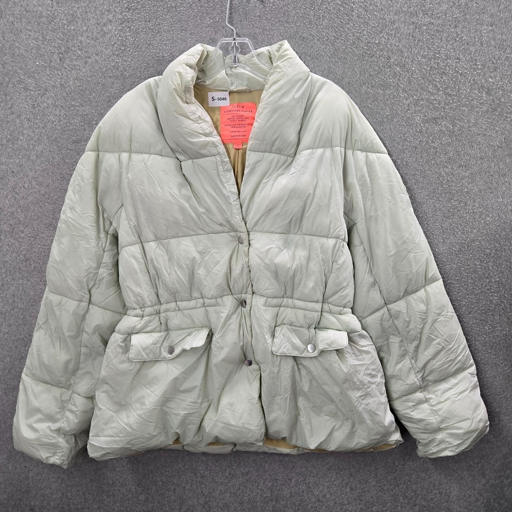 J Crew Women Jacket Large White Puffer Lightweight Water Repellent Pockets
